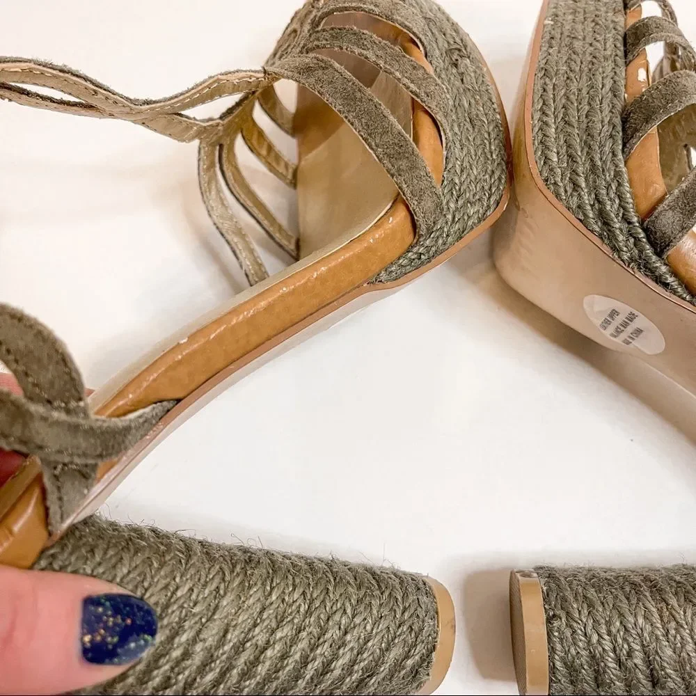 Seychelles Olive Green Strappy Platform Espadrille‎ Sandals Size 9.5